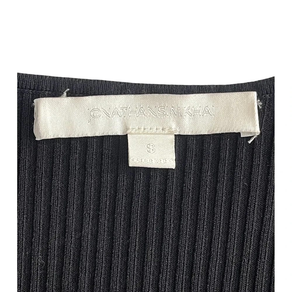 Jonathan Simkhai V-Neck Ribbed Stretchy Black Midi Dress Long Sleeve Cocktail - Picture 14 of 16